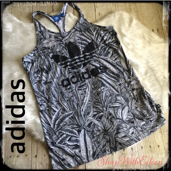 adidas Tops - adidas b/w tropical leaf logo racerback tank